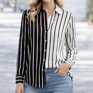 Alice + Olivia Black and White Striped Shirt